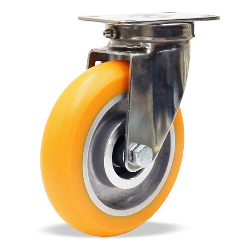 S-STL-5EMB Hamilton Stainless Steel Swivel Caster with 5" x 1-1/4" Poly on Aluminum Wheel with Stainless Steel Precision Ball Bearings