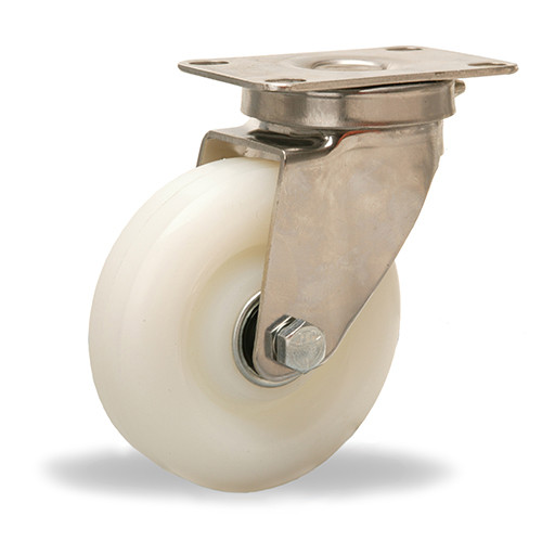 S-STL-4WN Hamilton Stainless Steel Swivel Caster with 4" x 1 1/4" White Nylon Wheel with Plain Bore