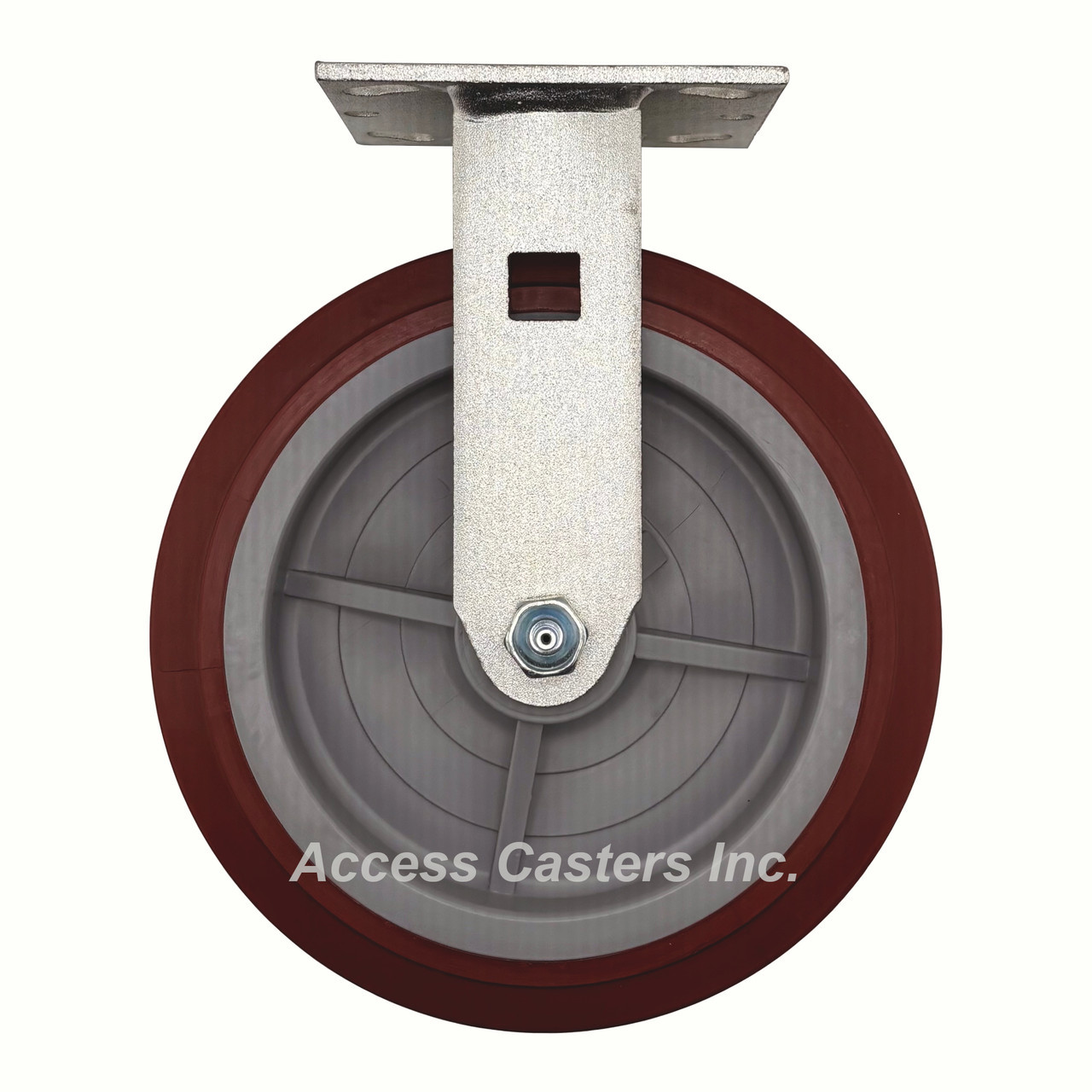 8" Maroon poly on poly rigid plate caster