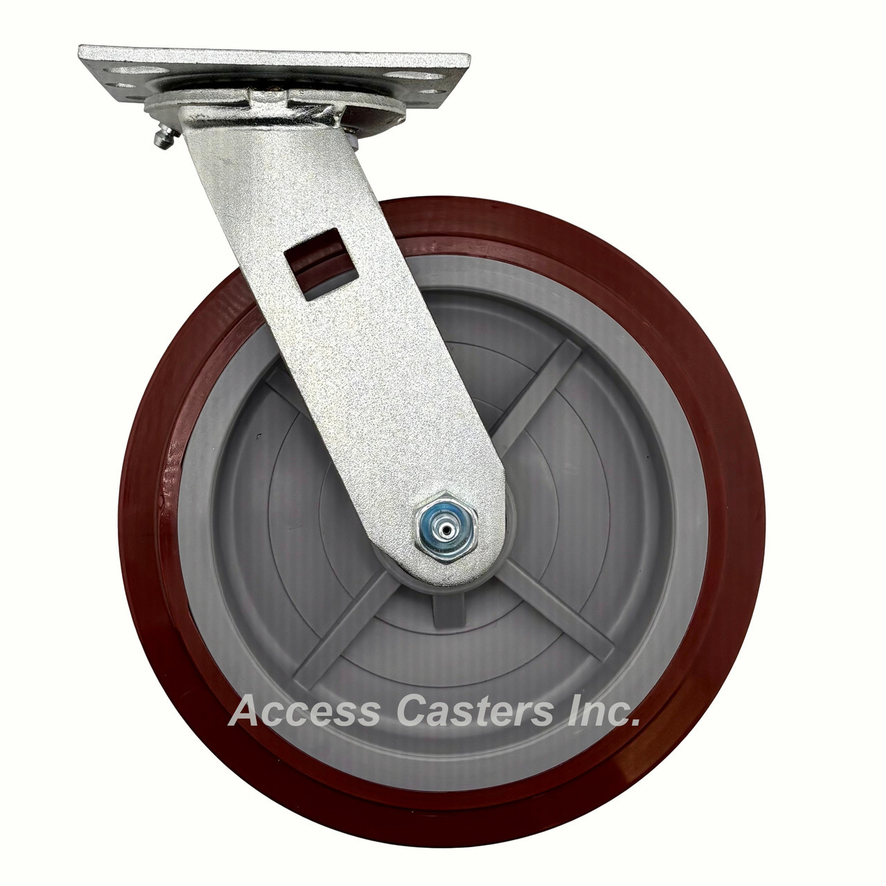 8" Maroon poly on poly swivel caster
