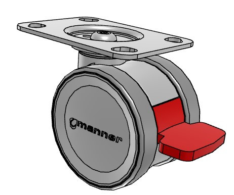 WL-J-S-75GP/K-TP52-W Manner Twist 75mm Twin Wheel Caster with Brake, Top Plate