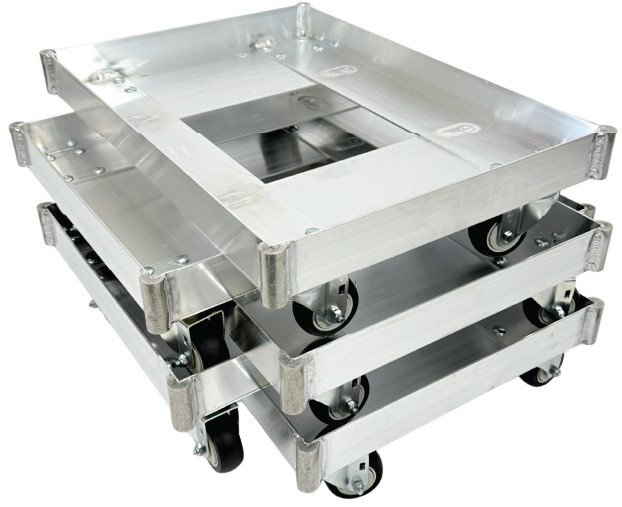 B&P Dough Dolly 18" x 26" x 3" Welded Aluminum Sanitary Dolly - Shown stacked