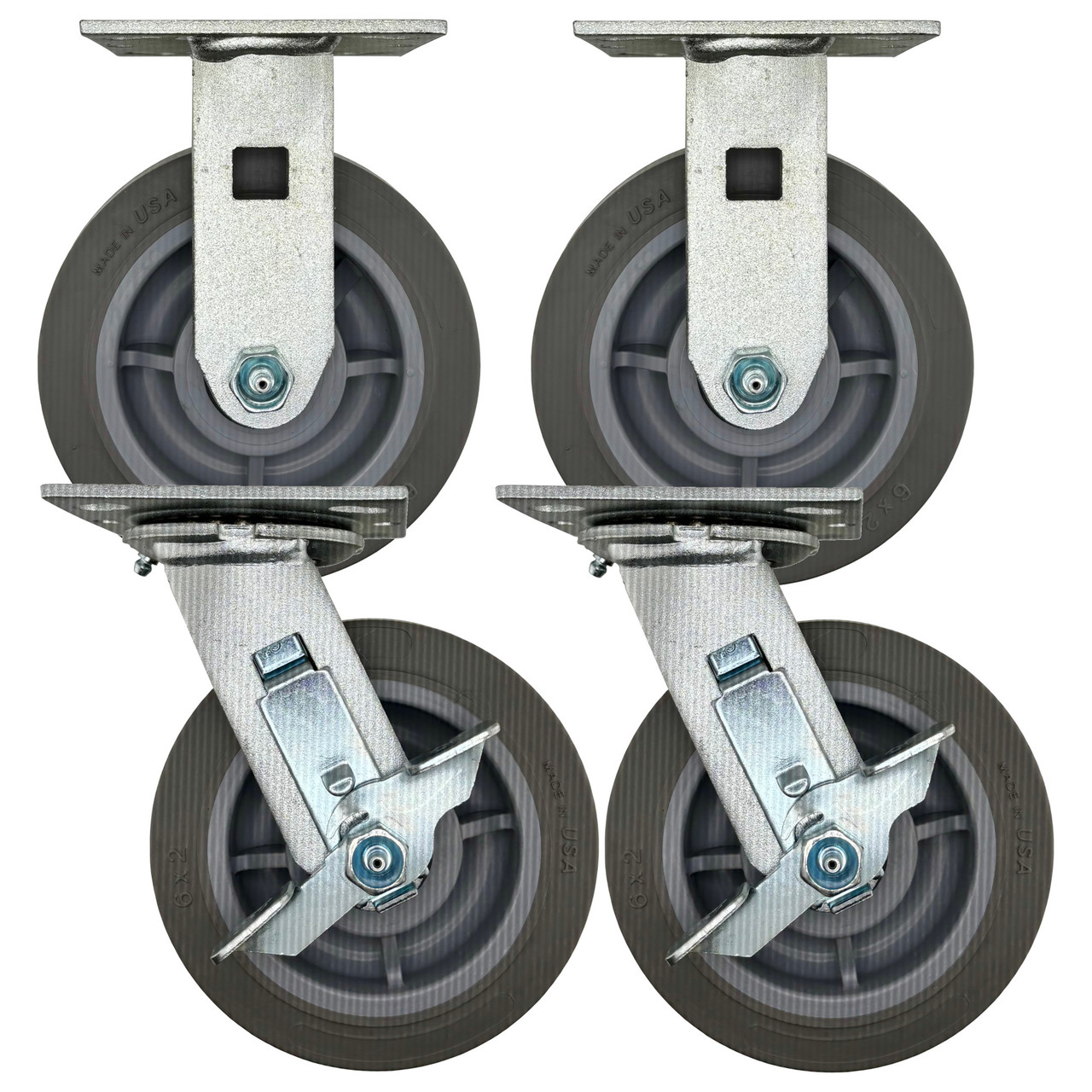 6" Thermo-Rubber Flat Tread Medium Duty Caster Wheel SET