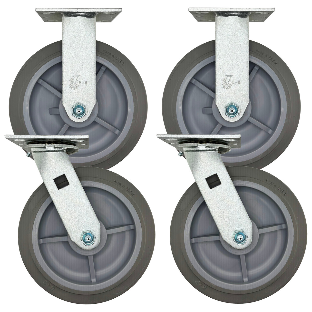 8" Thermo-Rubber Flat Tread Medium Duty Caster Wheel SET