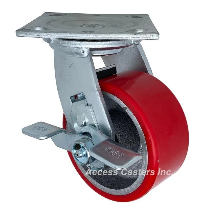 4" Poly on cast iron caster with brake