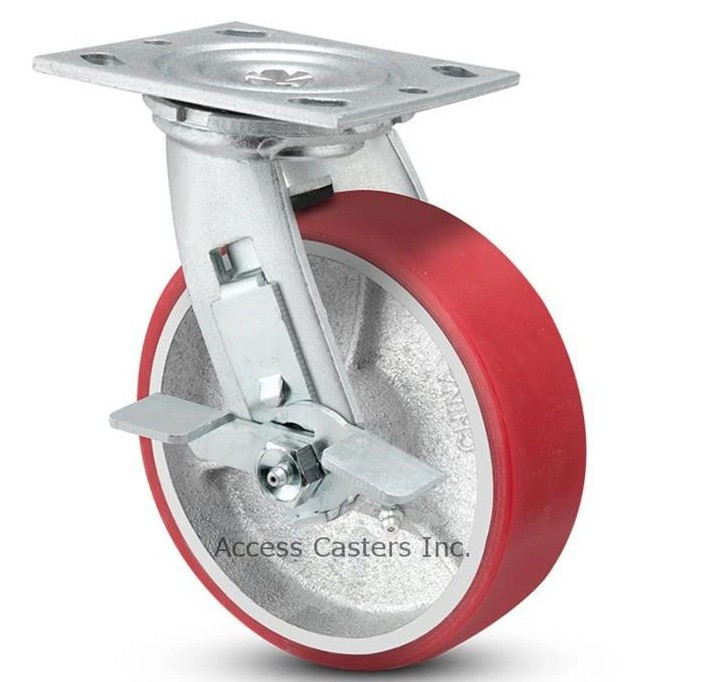 6" Poly on cast iron caster with brake