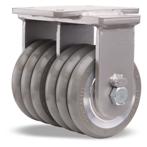 R-ZFSEC2-63SWC95 Hamilton Super Endurance Dual Wheel Rigid Caster with 6" x 3" UltraGlide® (95A) Triple Wheel Grey Tread on Aluminum Core