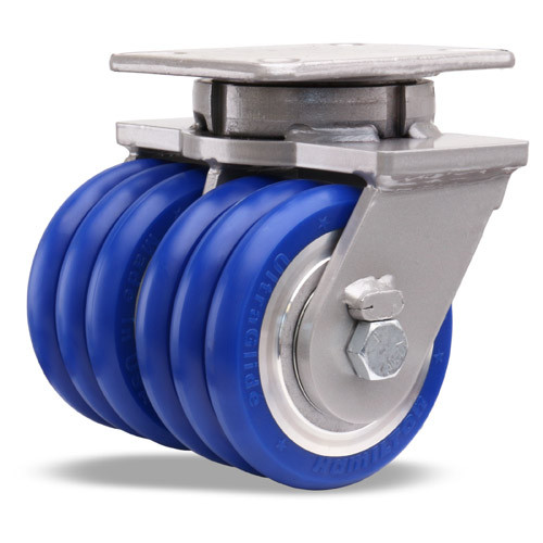 S-ZFSEC2-63SWC85 Hamilton Spinfinity® Super Endurance Dual Swivel Caster with 6" x 3" UltraGlide® Ergo (85A) Triple Wheel Blue Tread on Aluminum Core