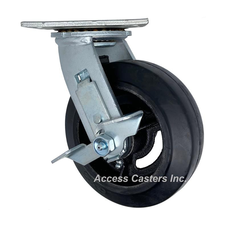 6" Mold on rubber swivel caster with brake