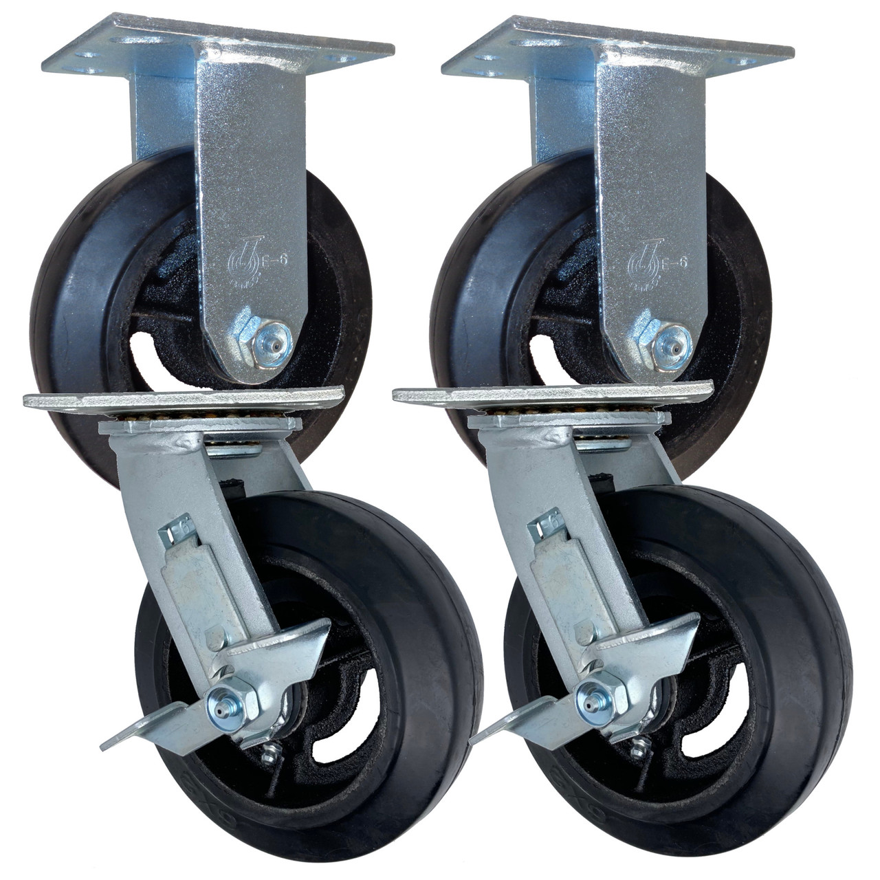 6" Mold on Rubber Medium Duty Caster Wheel SET