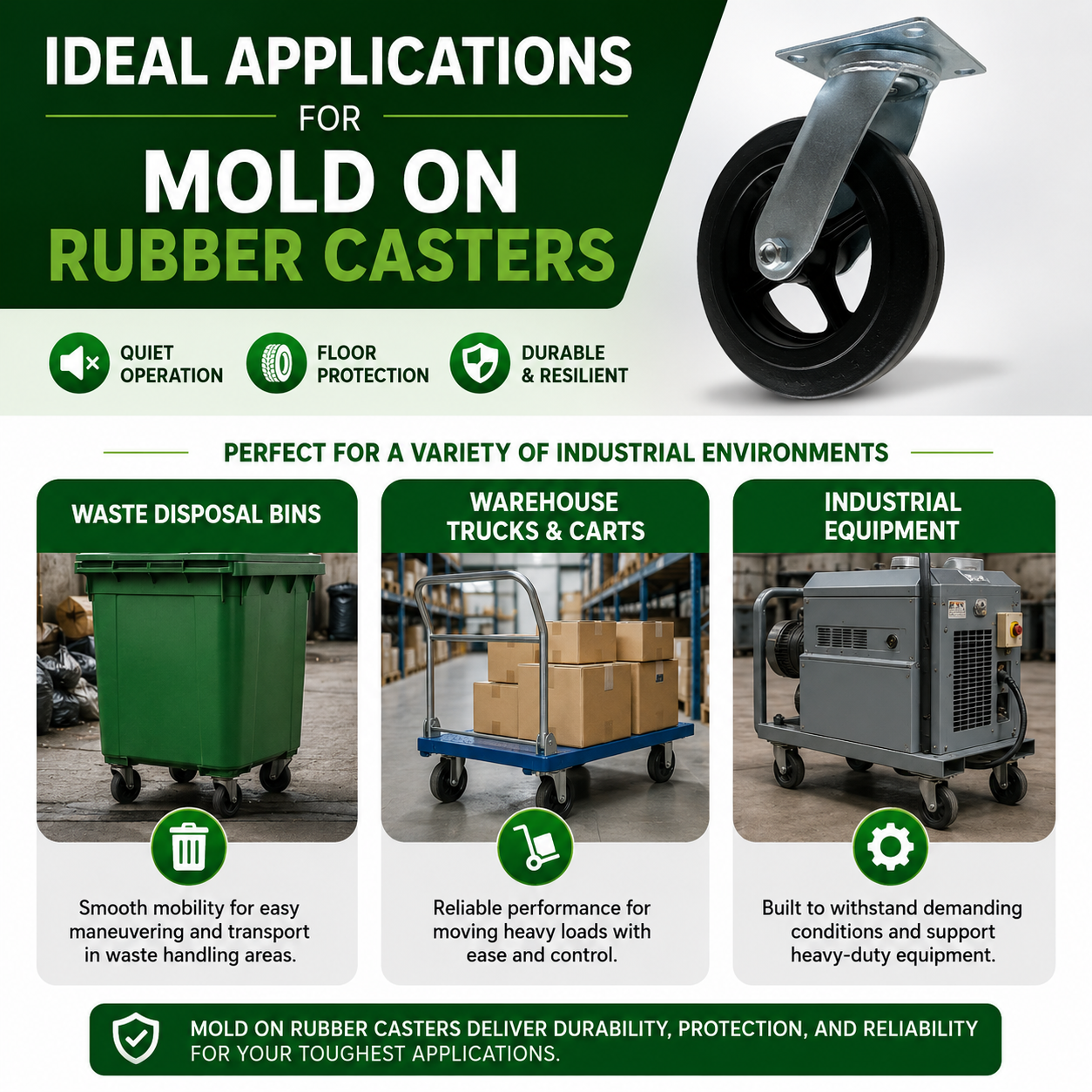 Ideal applications for mold on rubber casters