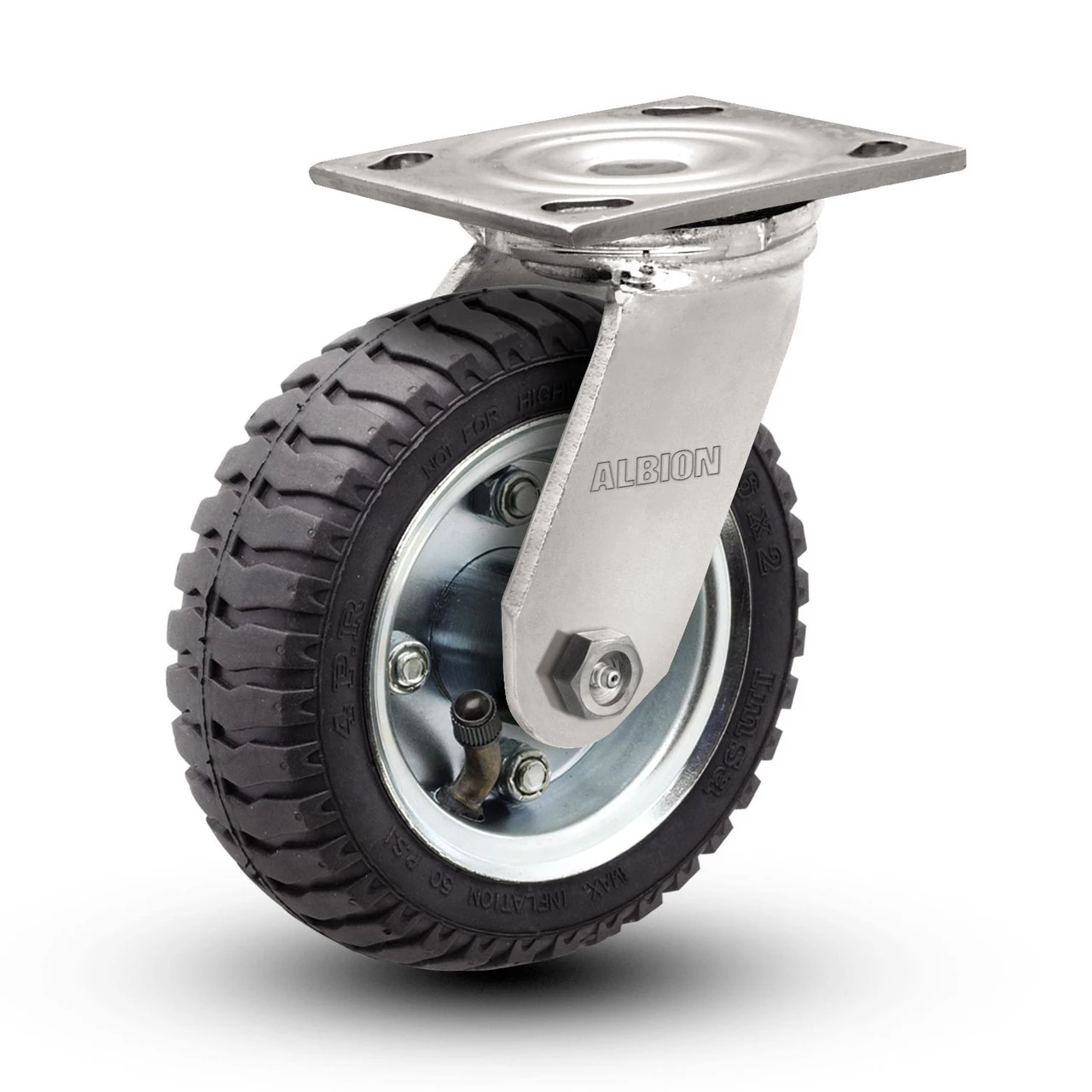 16SZ06228S Albion 6" Swivel Caster  with No-Flat Pneumatic Style Wheel
