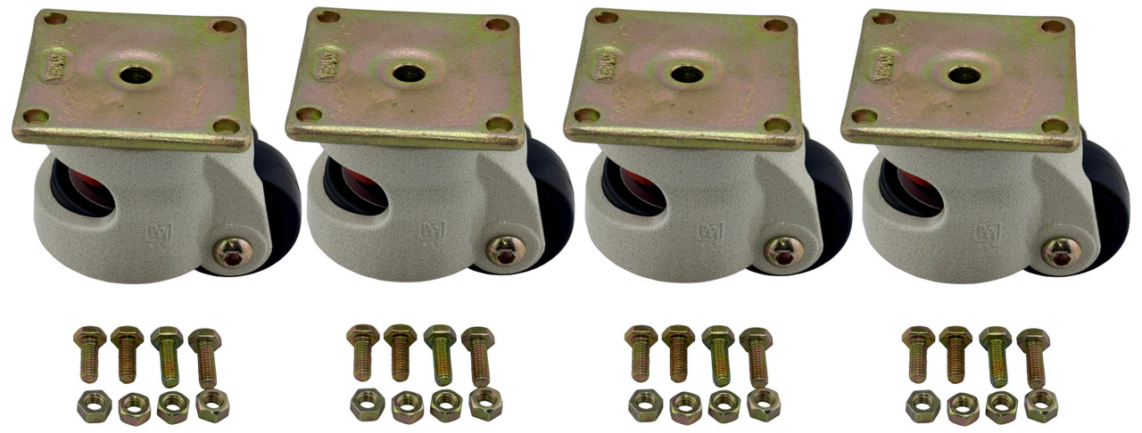 Access Casters 2-1/2" Leveling Caster Sets Square Plate Mount Nylon Wheel