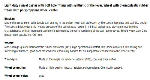 LRA-TPA 50K-FI-FK Blickle 2" Swivel Caster TPE Brake Hollow Kingpin Ball Bearing