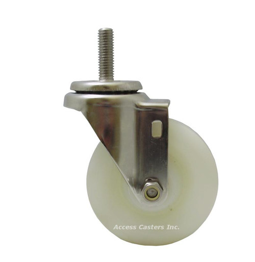3DXSSNYS 3" Stainless Caster, White Nylon Wheel, 1/2-13 x 1-1/2 Stem