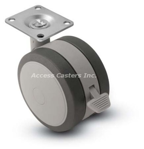 Softech Twin Wheel Swivel Top Plate Grey with Brake