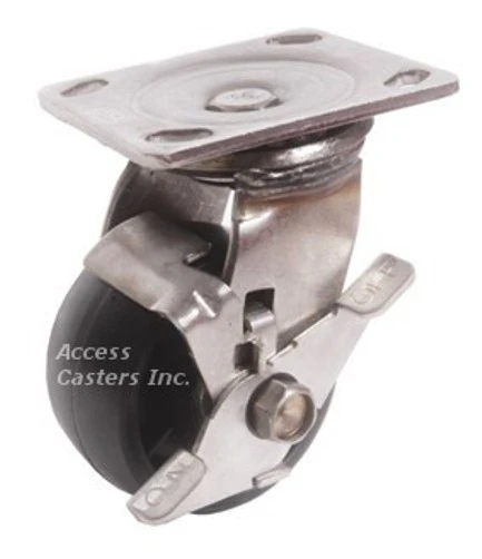 4PSSDSB 4" Stainless Steel Swivel Caster with Brake, Black Polyolefin Wheel