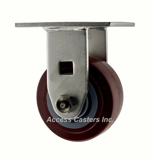Four Inch Stainless Steel Rigid Caster with Maroon on Gray Wheel