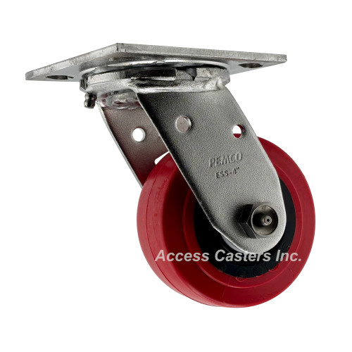 4PSSPS 4" Stainless Steel Swivel Caster with Red on Black Polyurethane Wheel
