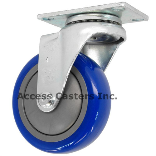 5 inch Swivel Caster Blue Polyurethane Tread Wheel Top Plate