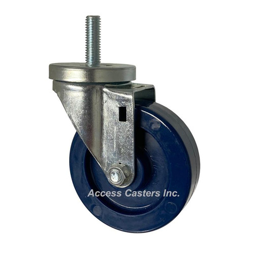 4DSUSTS 4" Stem Caster with Solid Blue Polyurethane Wheel, 1/2-13 x 1-1/2" Threaded