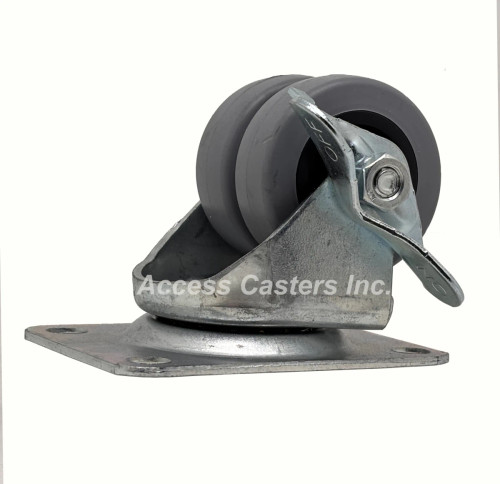 2SBM120TB 2" Plate Low Profile Caster TPR Wheel brake