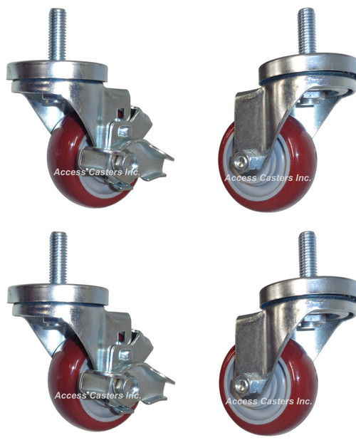 3DPM12S-SET 3" Threaded Stem Caster Set with Polyurethane Tread Wheels