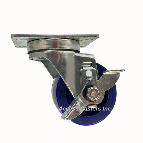 3D20SP-SB 3 Inch Swivel Caster with Brake, Blue Solid Polyurethane Wheel