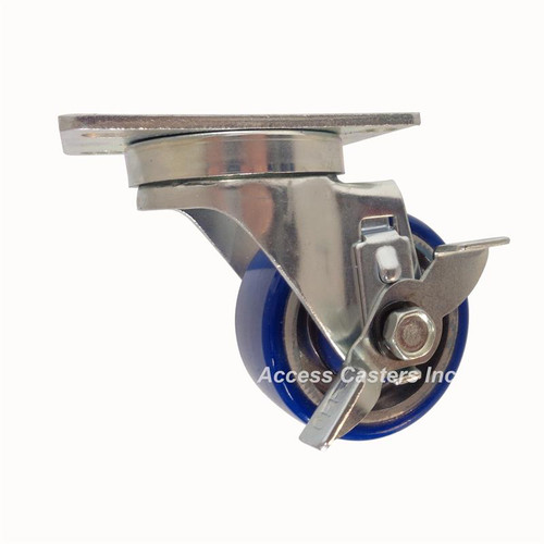3D21PASB  3" Swivel Brake Caster, Polyurethane on Aluminum Wheel