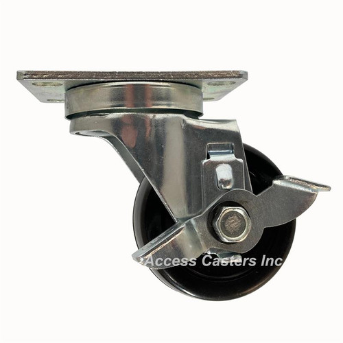 3P20HSB 3" Swivel Caster Hard Rubber Wheel Top Plate Brake