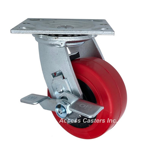 4AEMPSB 4" x 2" swivel caster with brake, polyurethane tread wheel