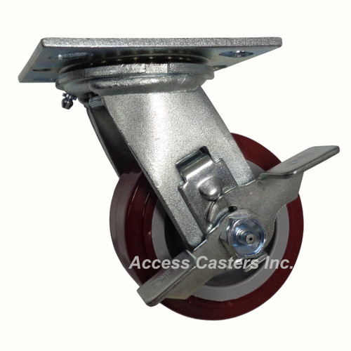 4" x 2" Swivel Caster with brake, Maroon Polyurethane Wheel