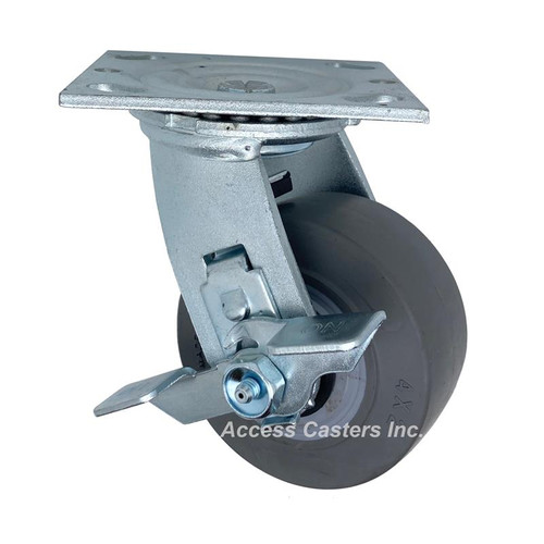 4" swivel caster with brake, 4" x 2" TPR wheel