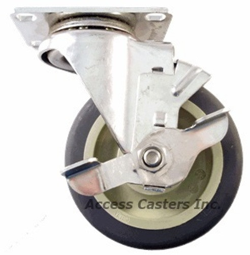 4DLSSPSB 4" Stainless Steel Swivel Caster with Brake, Polyurethane Tread Wheel