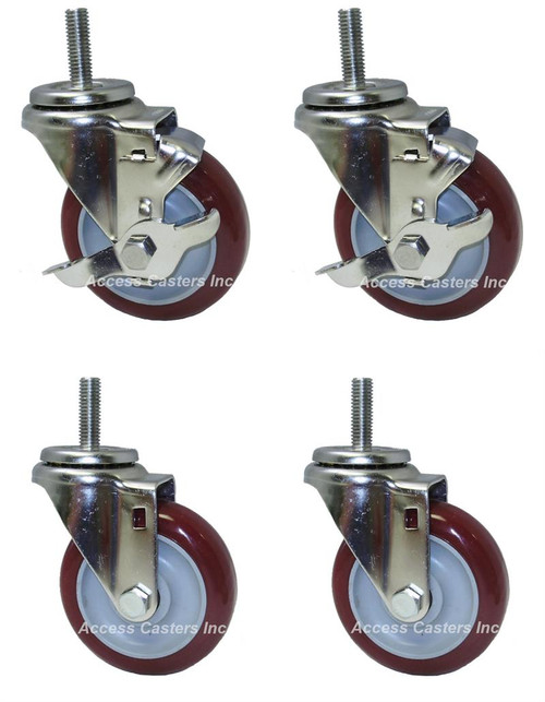 4DXSSPMS-SET 4 Inch Stainless Steel Swivel Caster Set with 1/2" Stems