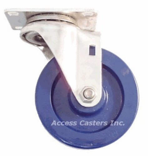 4DLSSSS 4 Inch Stainless Steel Swivel Caster with Solid Blue Polyurethane Wheel