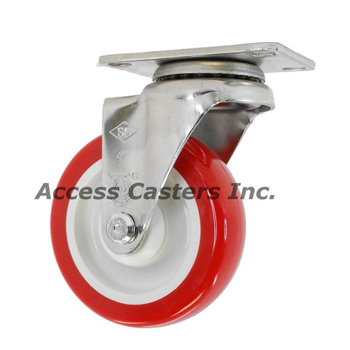 4DPPSSS 4" Stainless Steel Swivel with Red Polyurethane Wheel