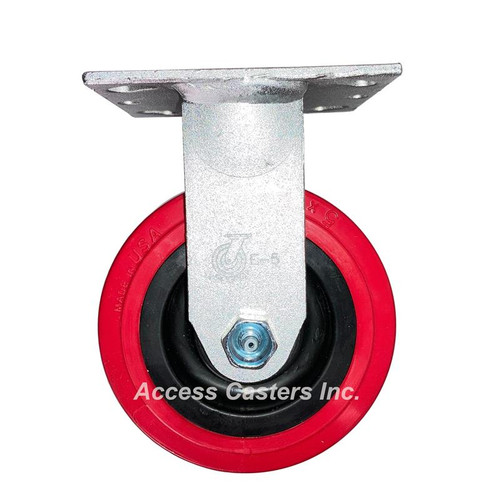 5" x 2" rigid caster with red polyurethane wheel