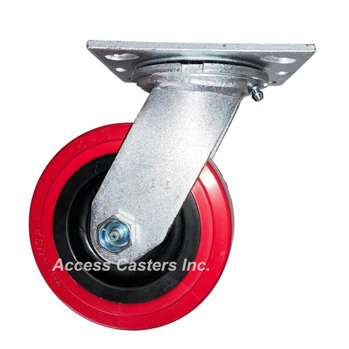 5" x 2" red polyurethane on black polyolefin wheel swivel caster