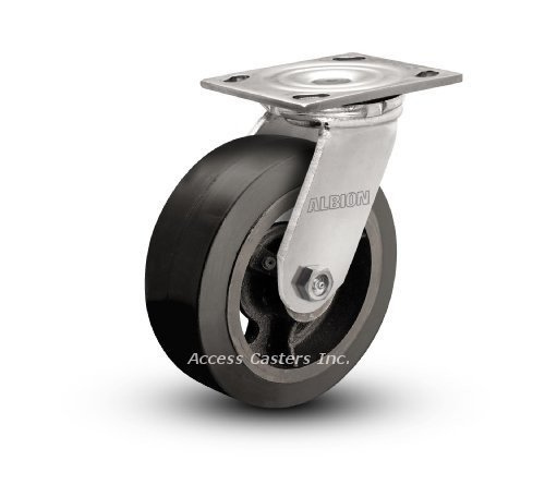 16MR06201S 6" x 2" Albion 16 Series Swivel Plate Caster, Rubber on cast iron wheel