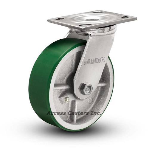 6" x 2" Albion Swivel Plate Caster, Polyurethane on Cast Iron Wheel 6" x 2" Albion Swivel Plate Caster, Polyurethane on Cast Iron Wheel