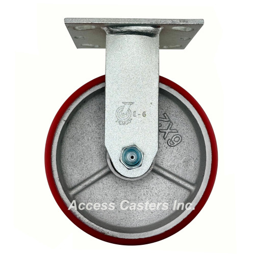 6AEMIR 6" x 2" Rigid Plate Caster, Polyurethane on Cast Iron Wheel