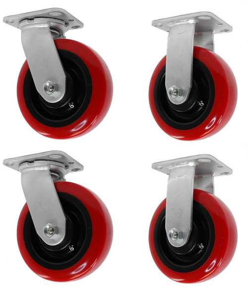6AEMPS-SET Six inch caster set with polyurethane tread wheels