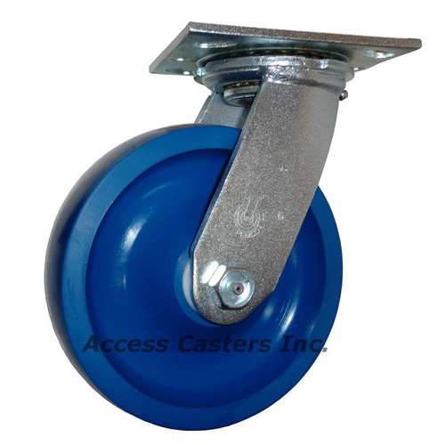 6 inch swivel caster with solid blue polyurethane wheel