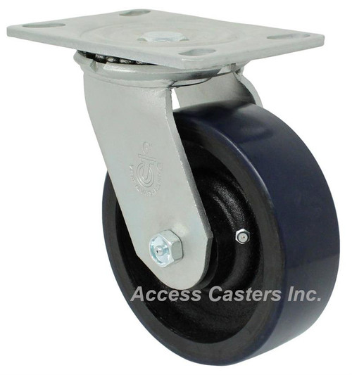 6" x 2" Swivel Plate Caster, Crowned Polyurethane on Heavy Duty Cast Iron Wheel-1 6" x 2" Swivel Plate Caster, Crowned Polyurethane on Heavy Duty Cast Iron Wheel-1