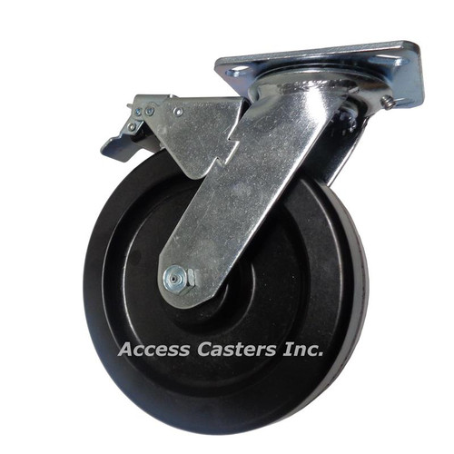 8" x 2" Swivel Plate Caster Total Locking, Phenolic Wheel