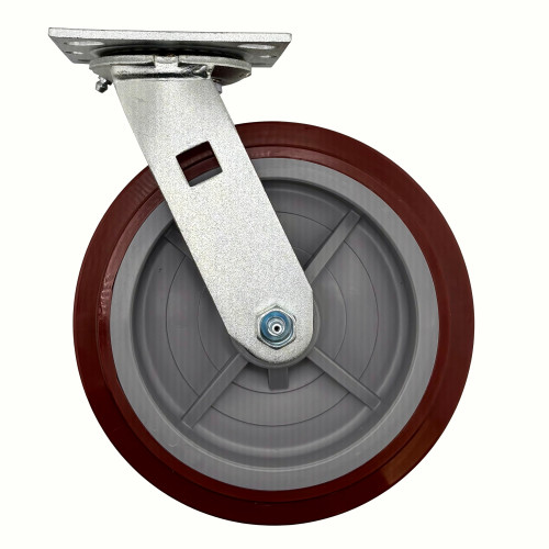8CEMS 8" x 2" Swivel Plate Caster, Polyurethane on Poly Wheel