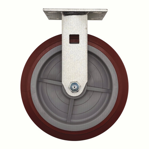 8" x 2" Rigid Plate Caster, Polyurethane on Polypropylene Wheel