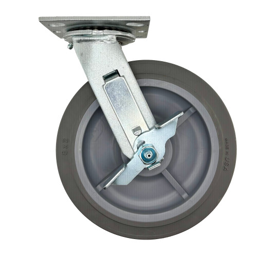 8SPRFSB 8" x 2" Swivel Plate Caster with Brake, TPR Flat Wheel