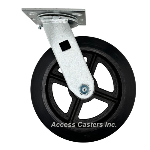 8PRCS 8" x 2" Swivel Plate Caster, Mold on Rubber on Cast Iron Wheel